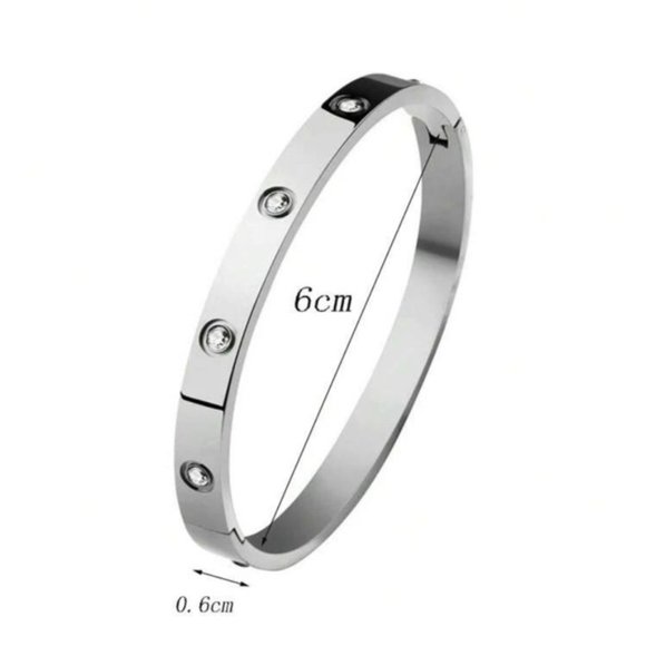 Sparkling Splendor Silver Rhinestone Bangle - Picture 4 of 5